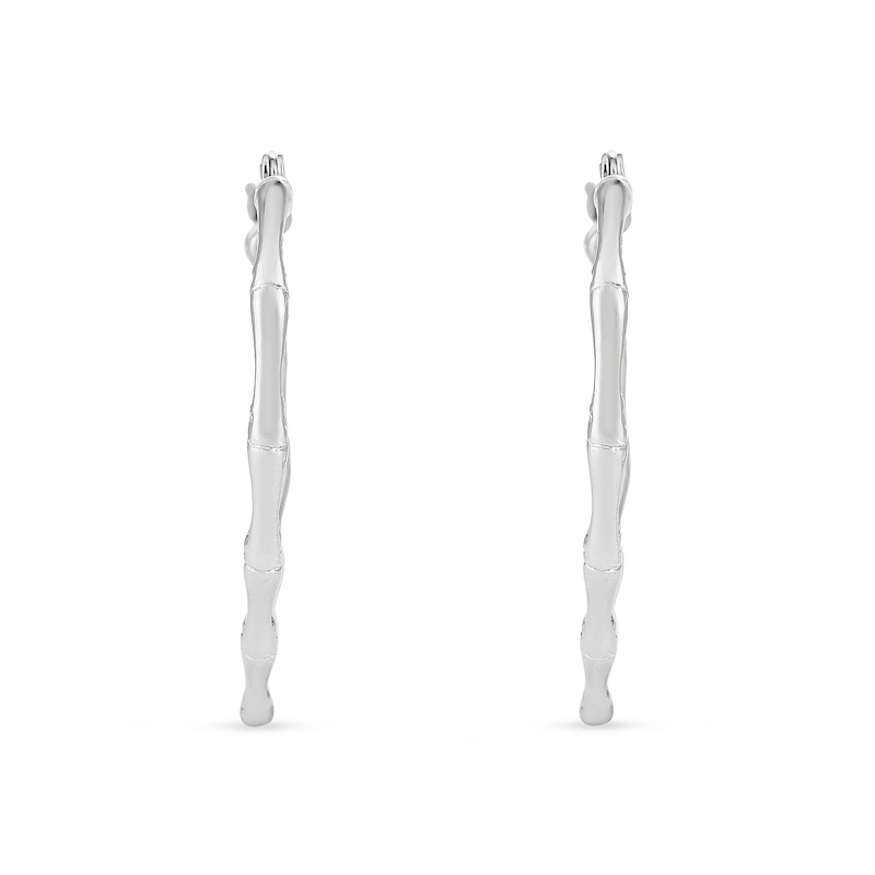 Main Image 3 of 35.0mm Heart-Shaped Bamboo Hoop Earrings in Sterling Silver