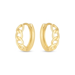 Chain Link Huggie Hoop Earrings in 14K Gold