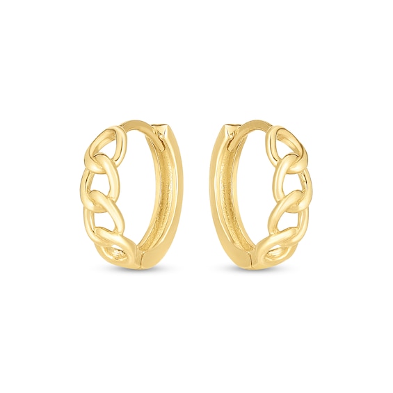 Chain Link Huggie Hoop Earrings in 14K Gold