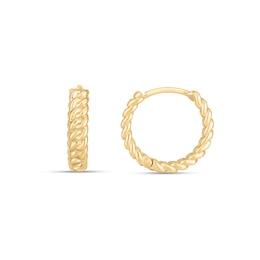 Curb Chain Link Huggie Hoop Earrings in 14K Gold