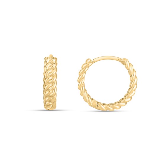 Curb Chain Link Huggie Hoop Earrings in 14K Gold