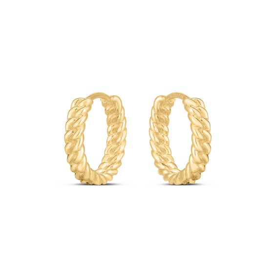 Curb Chain Link Huggie Hoop Earrings in 14K Gold