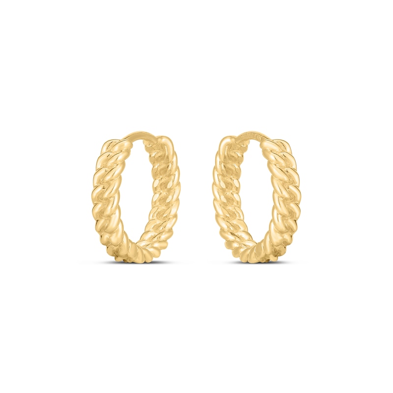 Main Image 2 of Curb Chain Link Huggie Hoop Earrings in 14K Gold
