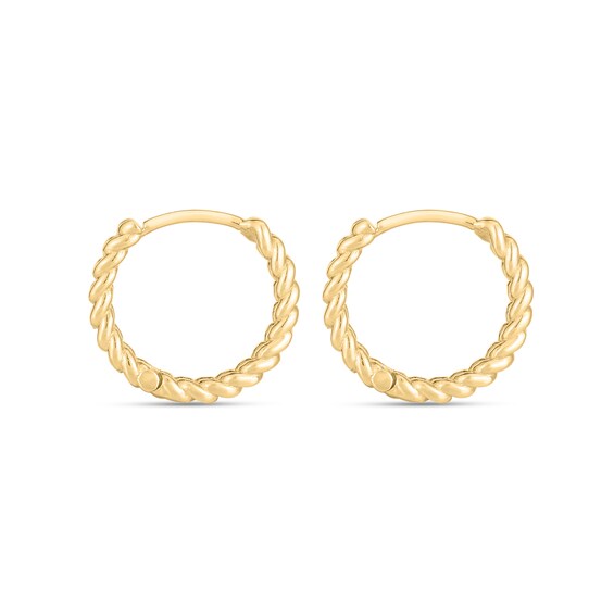 Curb Chain Link Huggie Hoop Earrings in 14K Gold