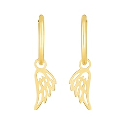 Wing Drop Hoop Earrings in 14K Gold