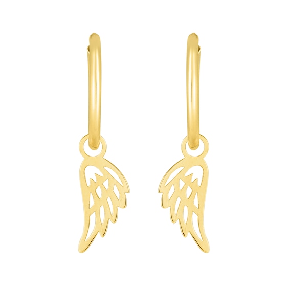 Wing Drop Hoop Earrings in 14K Gold