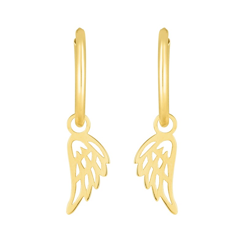 Main Image 1 of Wing Drop Hoop Earrings in 14K Gold