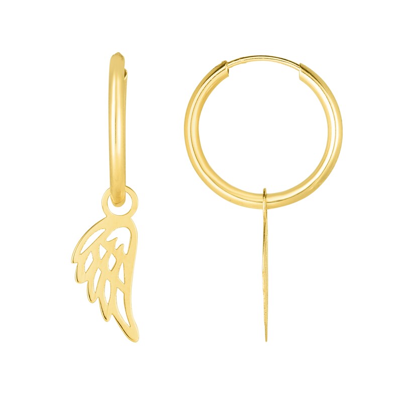 Main Image 2 of Wing Drop Hoop Earrings in 14K Gold