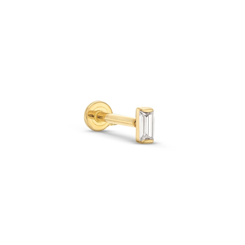 Main Image 1 of 1/20 CT. Baguette Diamond Solitaire Tube Cartilage Single Stud Earring in Solid 14K Gold