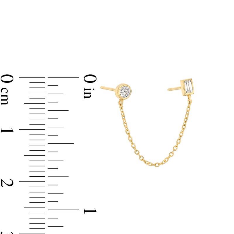 Main Image 3 of 1/10 CT. T.W. Baguette and Round Diamond with Chain Single Stud Earring in Solid 14K Gold