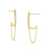 Thumbnail Image 1 of 1/8 CT. T.W. Diamond Chain Drop J-Hoop Earrings in Solid 14K Gold