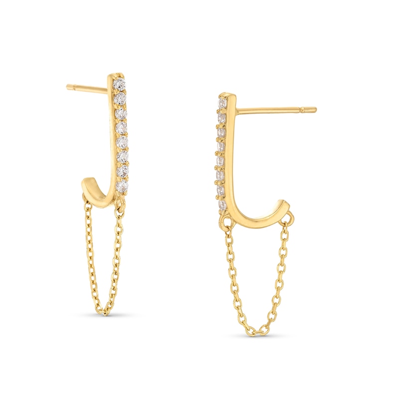 Main Image 1 of 1/8 CT. T.W. Diamond Chain Drop J-Hoop Earrings in Solid 14K Gold