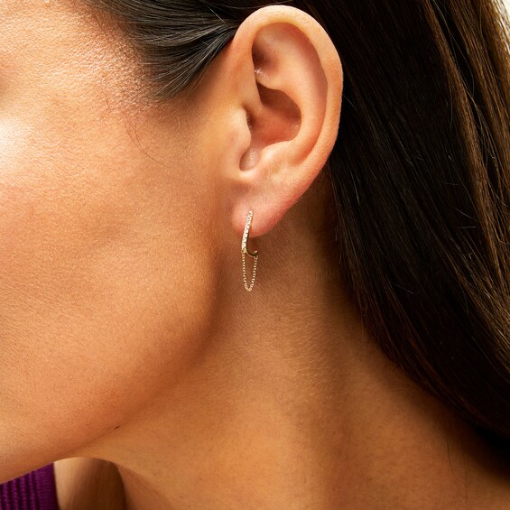 1/8 CT. T.w. Diamond Chain Drop J-Hoop Earrings in Solid 14K Gold