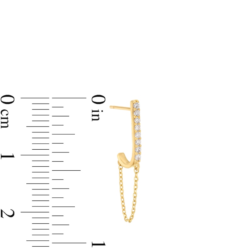 Main Image 3 of 1/8 CT. T.W. Diamond Chain Drop J-Hoop Earrings in Solid 14K Gold