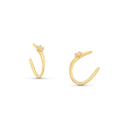 Diamond Accent Solitaire U-Shaped Hoop Earrings in 14K Gold