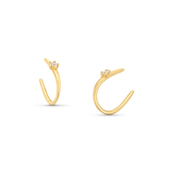 Diamond Accent Solitaire U-Shaped Hoop Earrings in 14K Gold