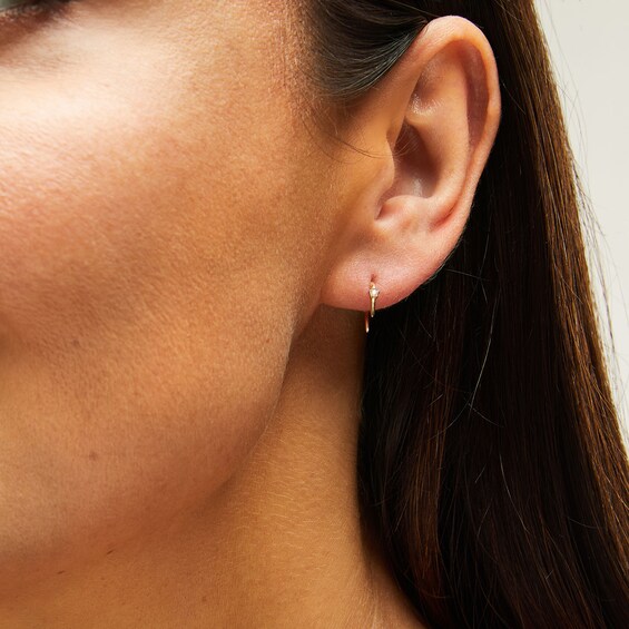 Diamond Accent Solitaire U-Shaped Hoop Earrings in 14K Gold