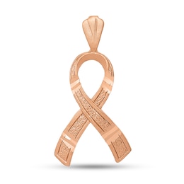 Diamond-Cut Awareness Ribbon Necklace Charm in Solid 14K Rose Gold