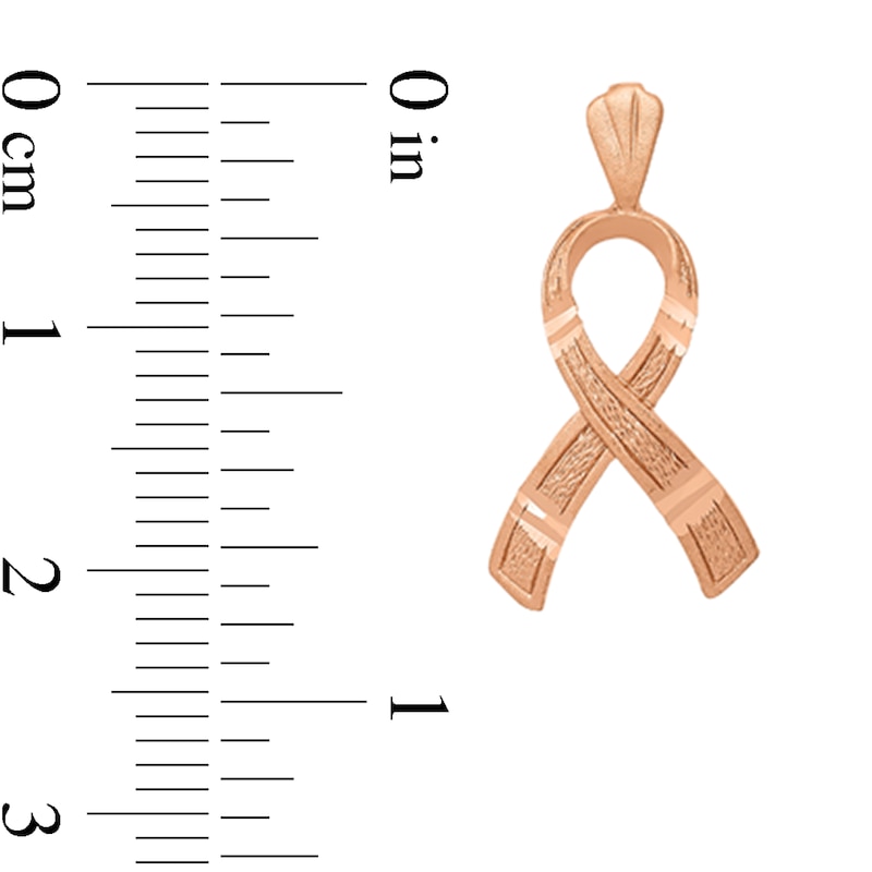 Main Image 2 of Diamond-Cut Awareness Ribbon Necklace Charm in Solid 14K Rose Gold