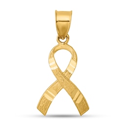 Diamond-Cut Awareness Ribbon Necklace Charm in Solid 14K Gold