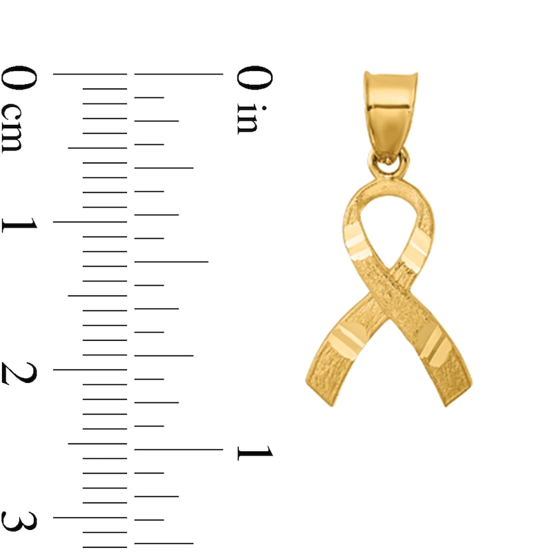 Main Image 2 of Diamond-Cut Awareness Ribbon Necklace Charm in Solid 14K Gold