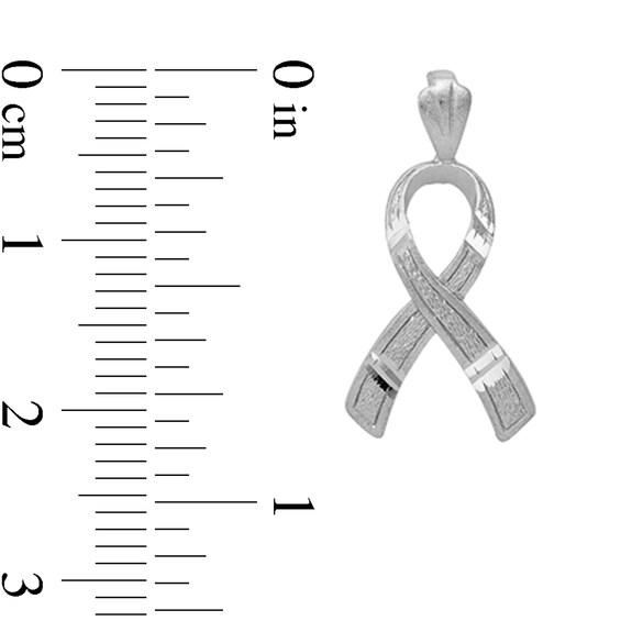 Diamond-Cut Awareness Ribbon Necklace Charm in Solid 14K White Gold
