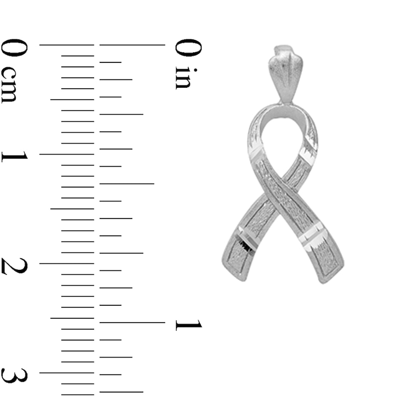 Main Image 2 of Diamond-Cut Awareness Ribbon Necklace Charm in Solid 14K White Gold