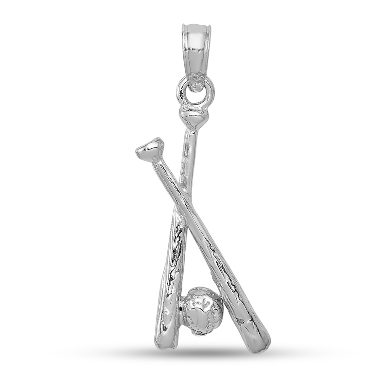 Main Image 1 of Baseball Bats and Ball Necklace Charm in Solid 14K White Gold
