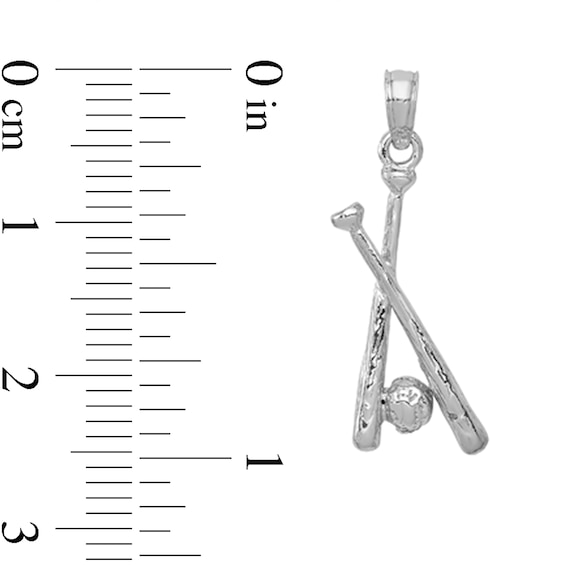 Baseball Bats and Ball Necklace Charm in Solid 14K White Gold
