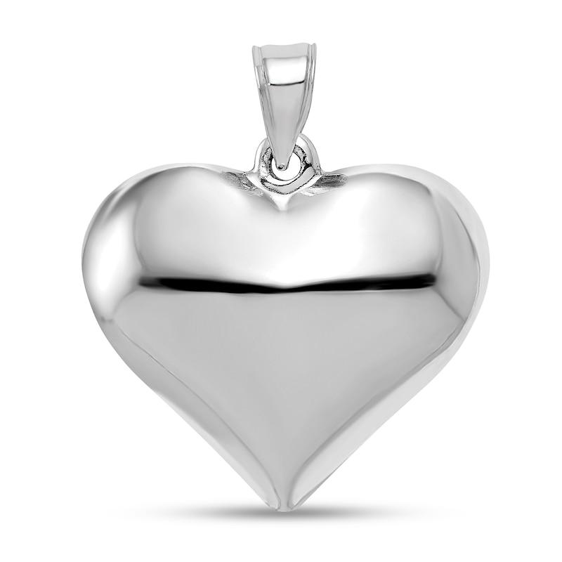 Main Image 1 of Puffed Heart Necklace Charm in Hollow 14K White Gold