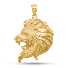 Diamond-Cut Lion Head Necklace Charm in Solid 14K Gold