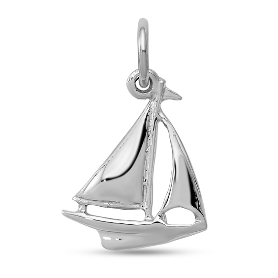 3D Sailboat Charm in Solid 14K White Gold