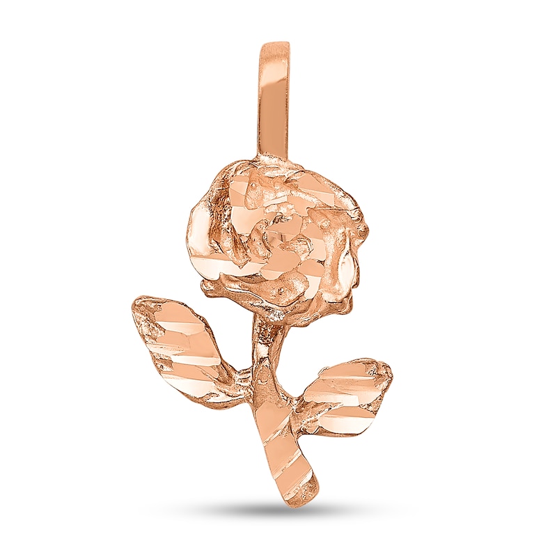 Main Image 1 of Diamond-Cut Rose Necklace Charm in Solid 14K Rose Gold