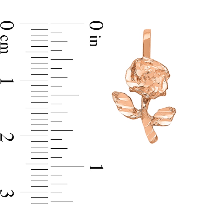 Main Image 2 of Diamond-Cut Rose Necklace Charm in Solid 14K Rose Gold