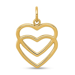 Layered Double Heart Necklace Charm in Solid 14K Gold