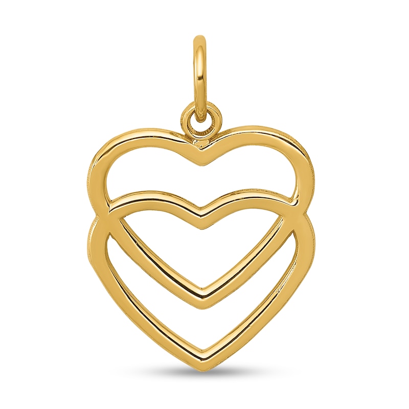 Main Image 1 of Layered Double Heart Necklace Charm in Solid 14K Gold