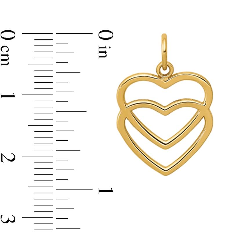 Main Image 2 of Layered Double Heart Necklace Charm in Solid 14K Gold