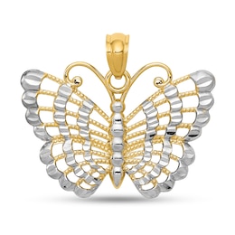Diamond-Cut Butterfly Necklace Charm in Solid 14K Two-Tone Gold
