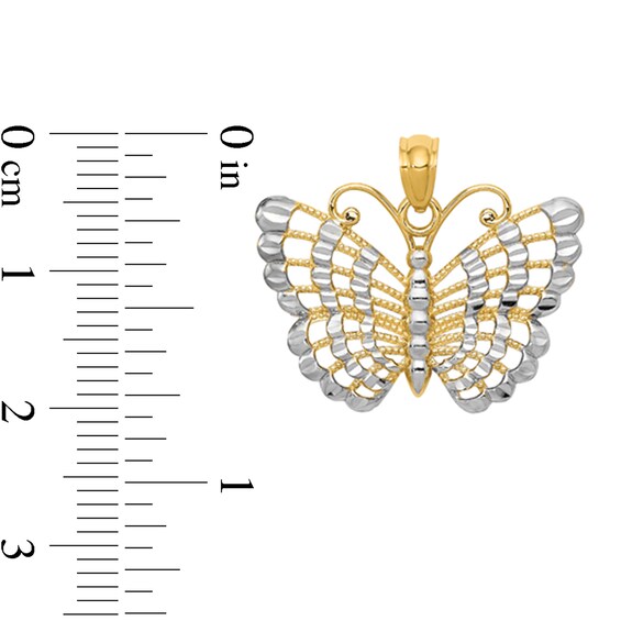 Diamond-Cut Butterfly Necklace Charm in Solid 14K Two-Tone Gold