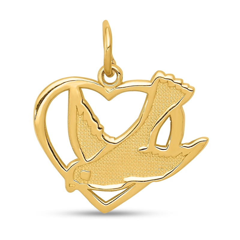 Main Image 1 of Dove in Open Heart Necklace Charm in Solid 14K Gold