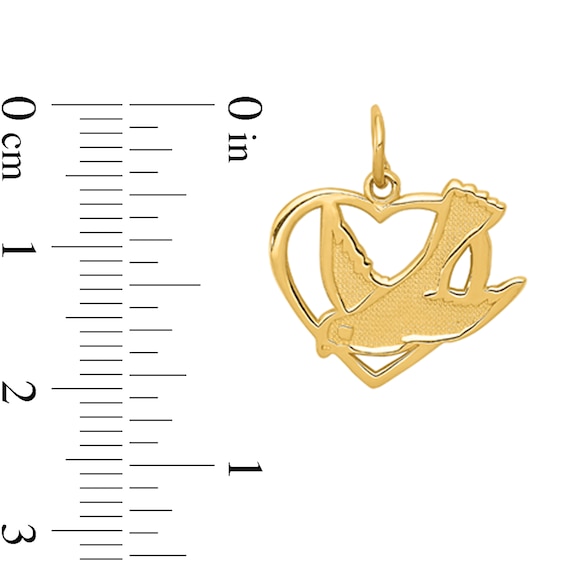 Dove in Open Heart Necklace Charm in Solid 14K Gold