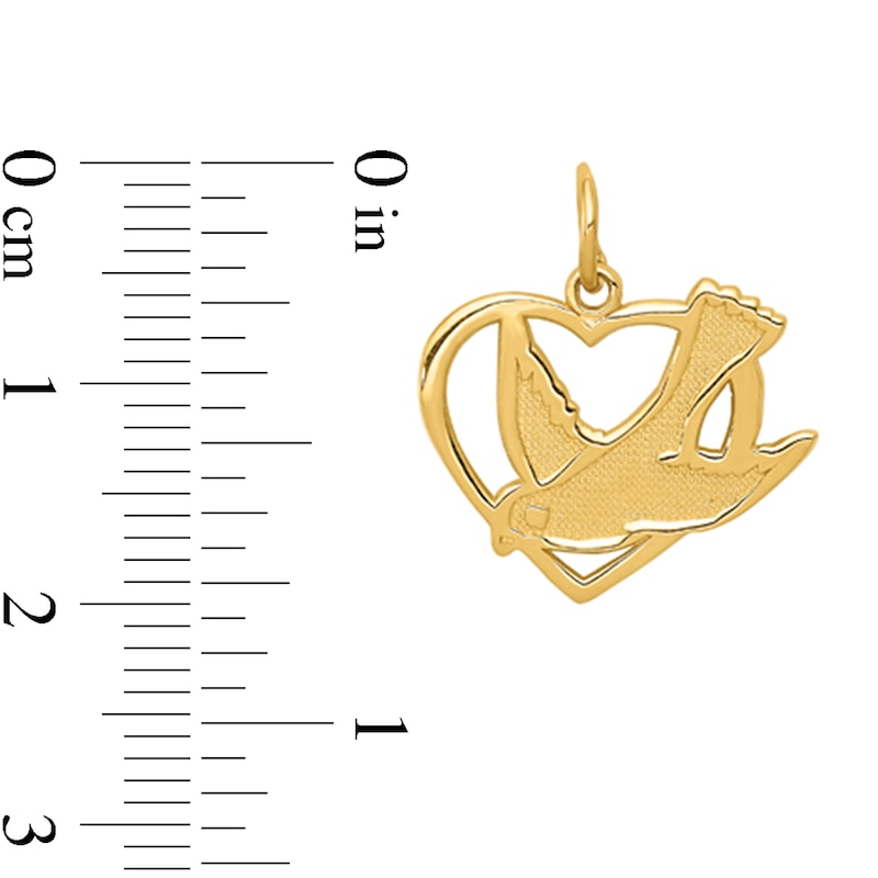Main Image 2 of Dove in Open Heart Necklace Charm in Solid 14K Gold