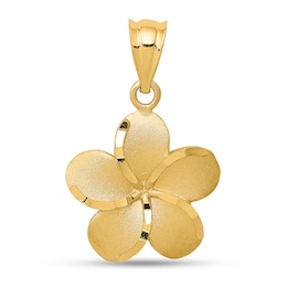 Diamond-Cut Plumeria Bloom Necklace Charm in Solid 14K Gold