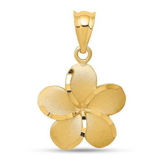 Diamond-Cut Plumeria Bloom Necklace Charm in Solid 14K Gold
