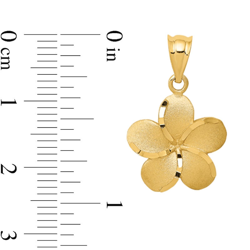 Main Image 2 of Diamond-Cut Plumeria Bloom Necklace Charm in Solid 14K Gold