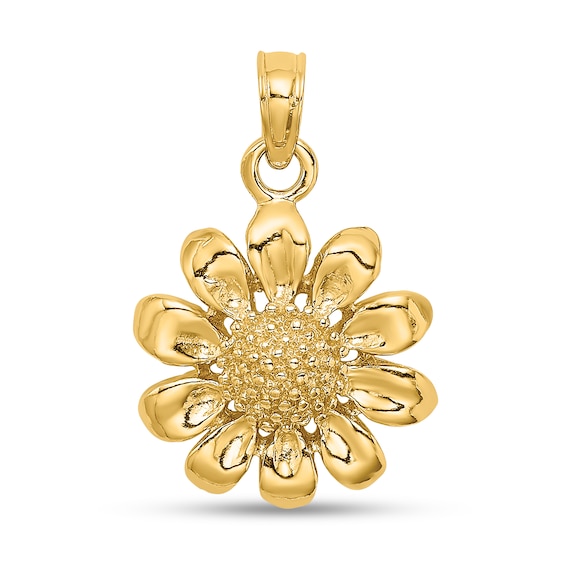 Sunflower Necklace Charm in Solid 14K Gold