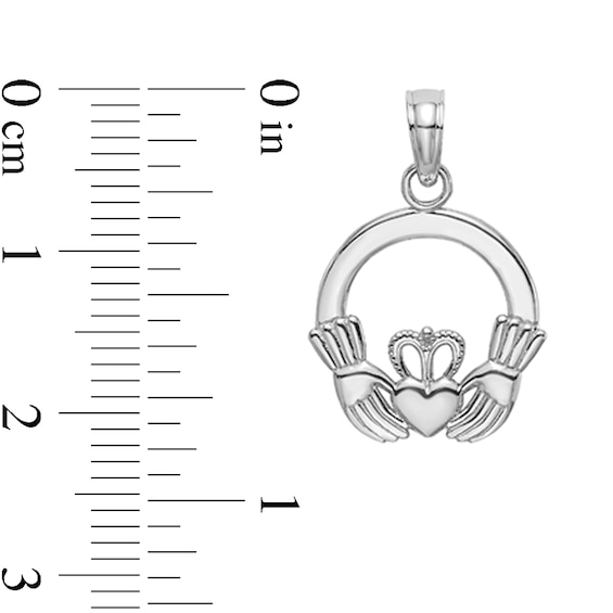 Claddagh Circle Necklace Charm in Solid 14K White Gold