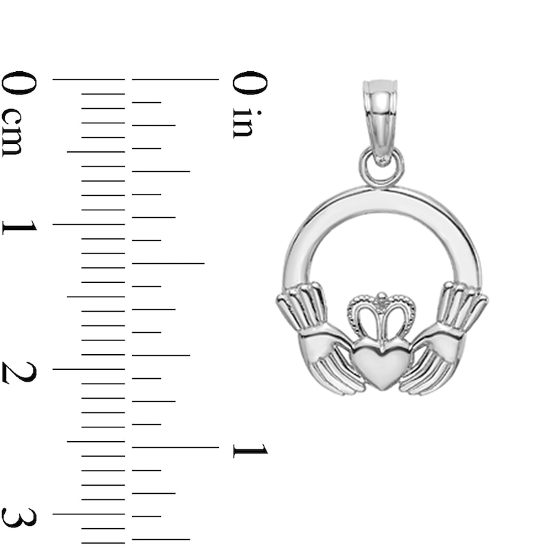 Main Image 2 of Claddagh Circle Necklace Charm in Solid 14K White Gold