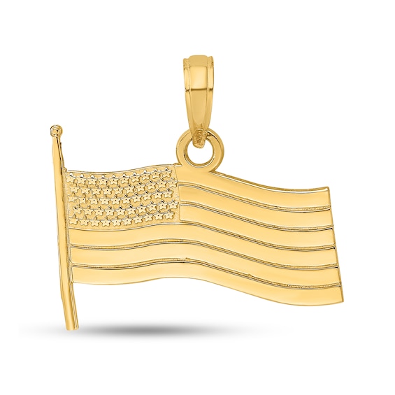 American Flag Necklace Charm in Solid 14K Gold