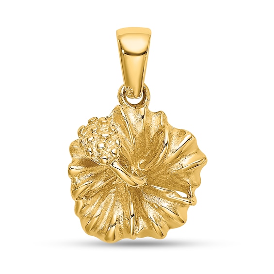 Hibiscus Flower Necklace Charm in Solid 14K Gold